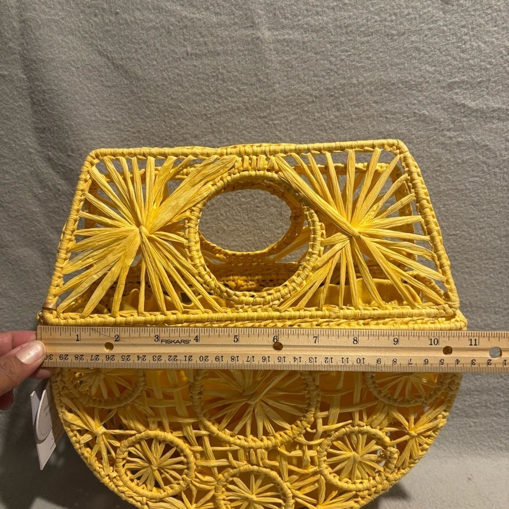 NEW House of Harlow Handwoven Hand Bag Purse Raffia Yellow Gold Vacation Resort - Picture 7 of 11